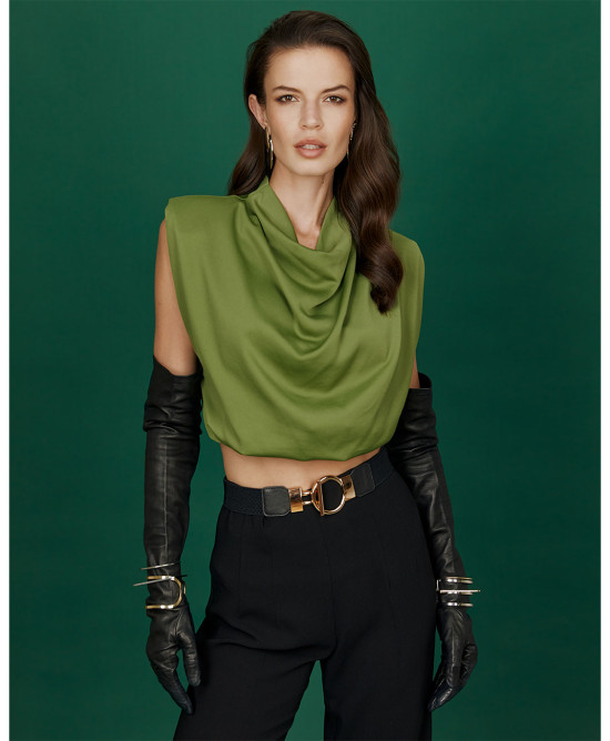 Sleeveless blouse with cowl neck